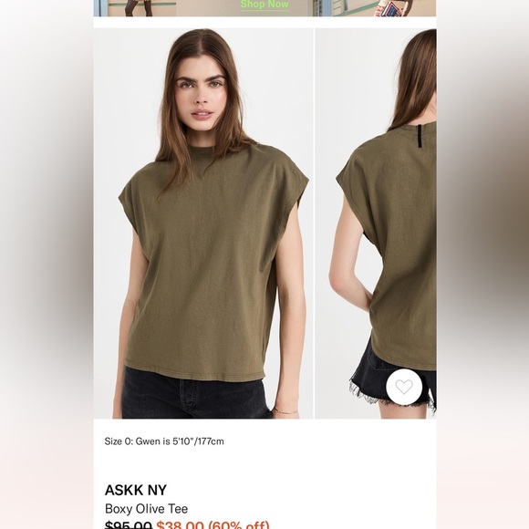 ASK NY Boxy Olive tee - Picture 1 of 6